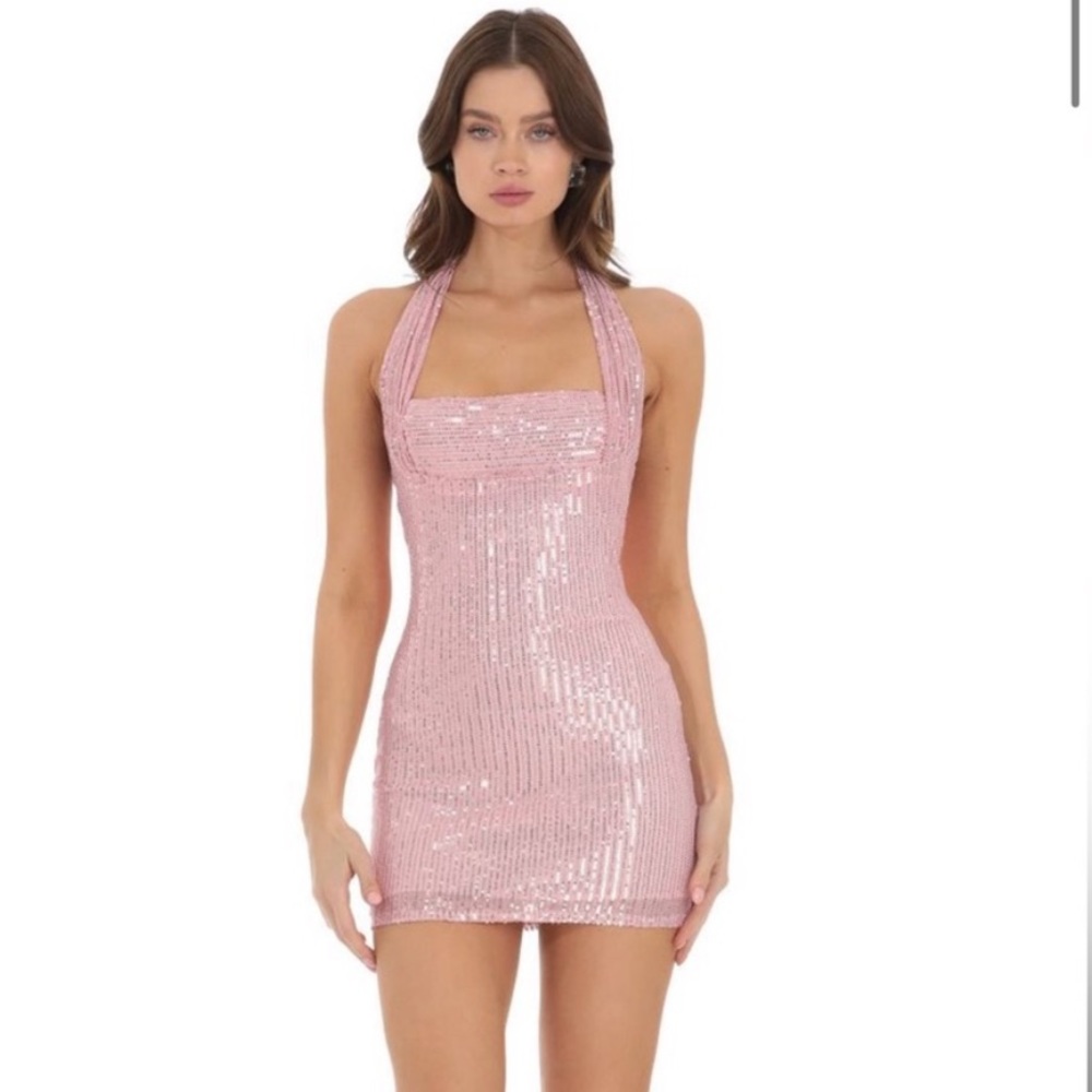 Lucy in the Sky Pink Halter Mini Sequin Dress